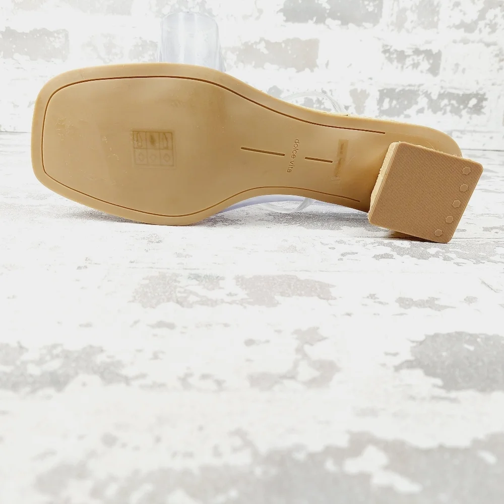 NEW Dolce Vita Cream Clear Strap Open Toe Slip On Low Heel Sandals V383 - Picture 9 of 12